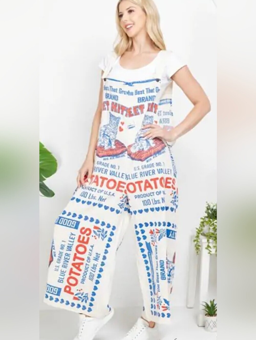 NEW VINTAGE FLOUR SACK KITTEN OVERALLS